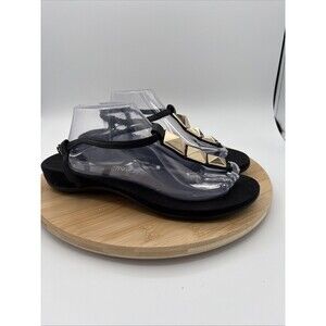 Vionic Rest Nala Black Studded Thong Sandals Women’s Sz11 Gold T-Strap Slingback